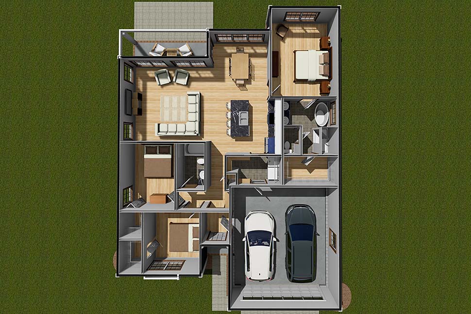 Cottage, Country, New American Style, Traditional Plan with 1400 Sq. Ft., 3 Bedrooms, 2 Bathrooms, 2 Car Garage Picture 7