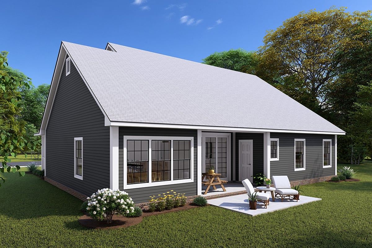 Cottage, Country, Farmhouse, Traditional Plan with 1983 Sq. Ft., 3 Bedrooms, 3 Bathrooms, 2 Car Garage Rear Elevation
