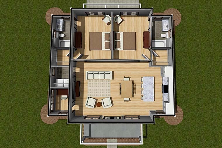 Barndominium, Cabin, Cottage Plan with 1049 Sq. Ft., 2 Bedrooms, 2 Bathrooms Picture 6