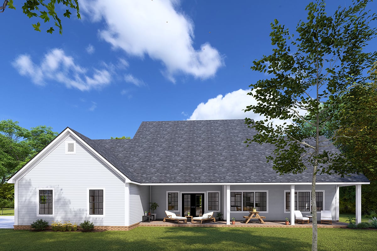 Cottage, Farmhouse, Traditional Plan with 2133 Sq. Ft., 4 Bedrooms, 3 Bathrooms, 3 Car Garage Rear Elevation