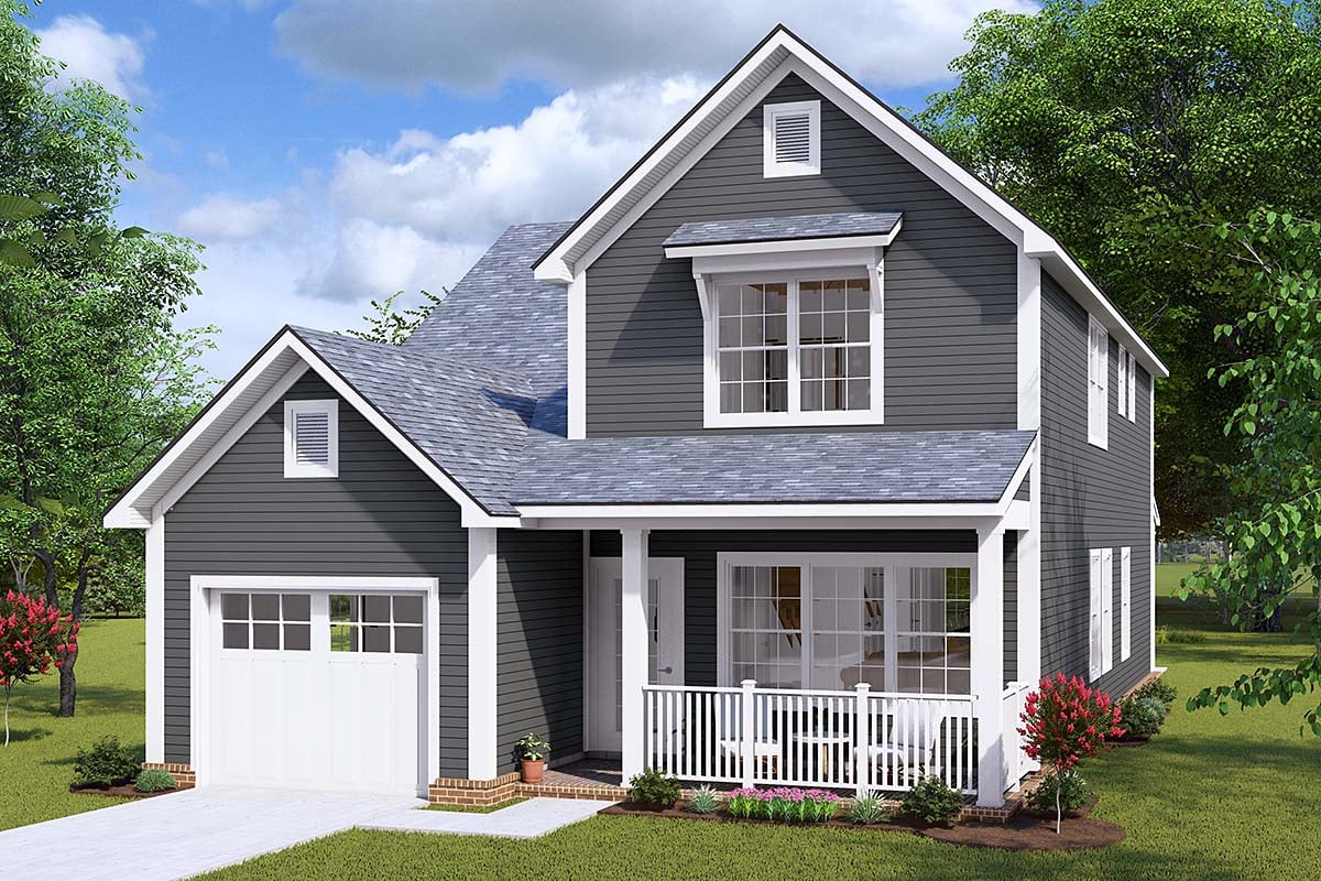 Cottage, Traditional Plan with 1844 Sq. Ft., 3 Bedrooms, 3 Bathrooms, 1 Car Garage Elevation