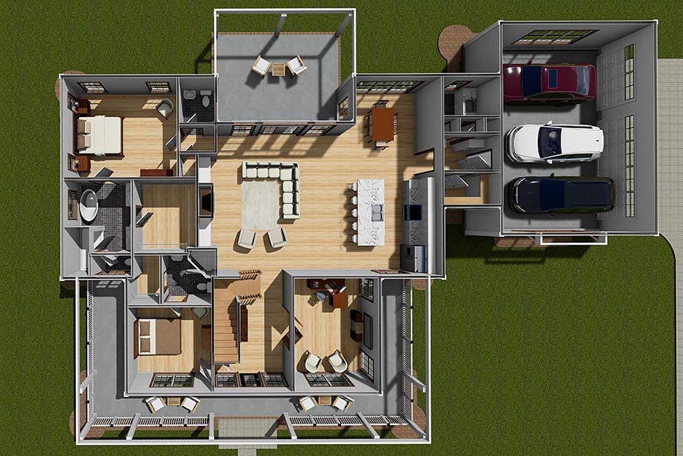 Farmhouse, Traditional Plan with 2716 Sq. Ft., 4 Bedrooms, 4 Bathrooms, 3 Car Garage Picture 9