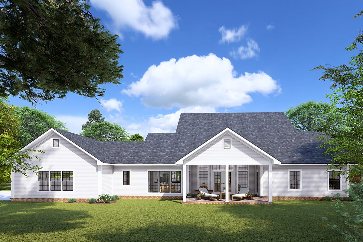 Farmhouse, Traditional Plan with 2716 Sq. Ft., 4 Bedrooms, 4 Bathrooms, 3 Car Garage Rear Elevation