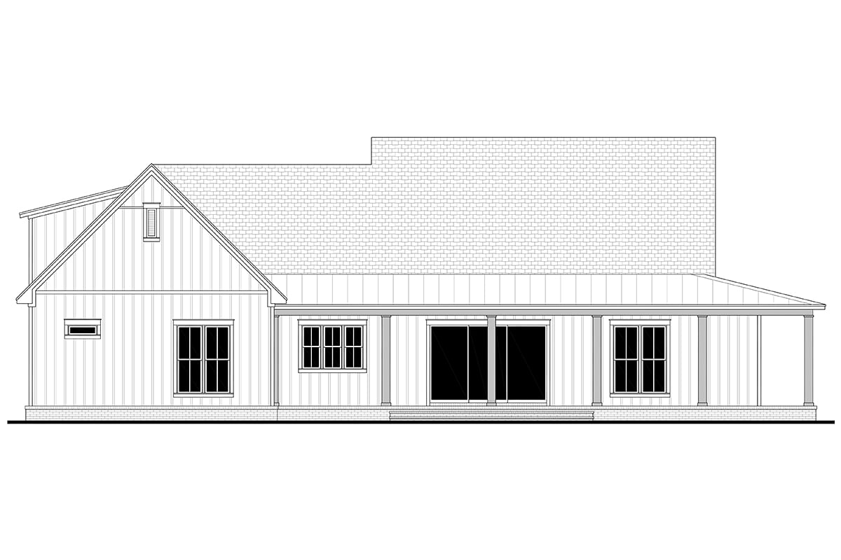Country, Farmhouse, Southern Plan with 2377 Sq. Ft., 3 Bedrooms, 3 Bathrooms, 2 Car Garage Rear Elevation
