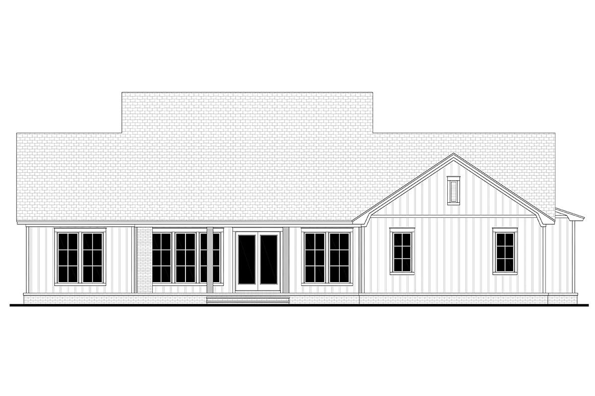 Country, Craftsman, Farmhouse, Southern Plan with 2397 Sq. Ft., 3 Bedrooms, 3 Bathrooms, 2 Car Garage Rear Elevation