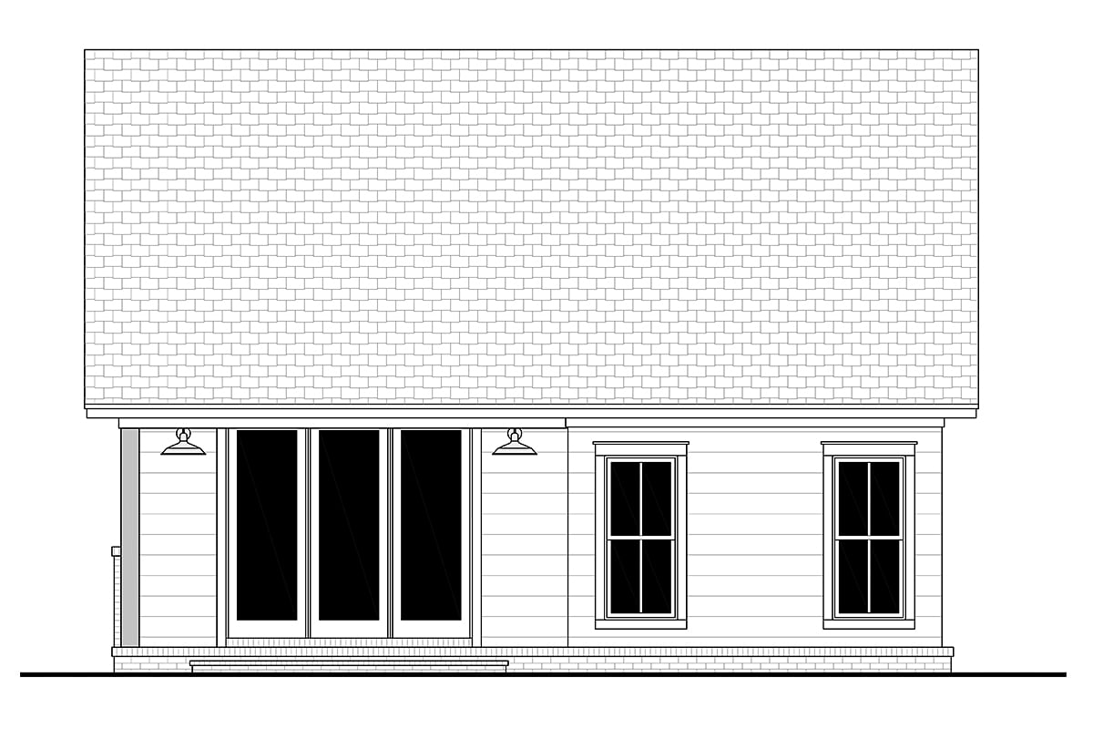 Cottage, Country, Farmhouse, Traditional Plan with 1000 Sq. Ft., 2 Bedrooms, 2 Bathrooms Rear Elevation