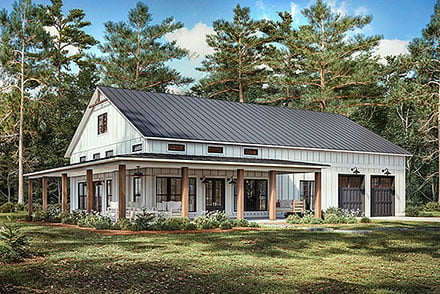 Barndominium, Country, Farmhouse, Traditional House Plan 82906 with 3 Beds, 3 Baths, 2 Car Garage