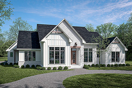 Contemporary Country Craftsman Farmhouse Southern Traditional Elevation of Plan 82907