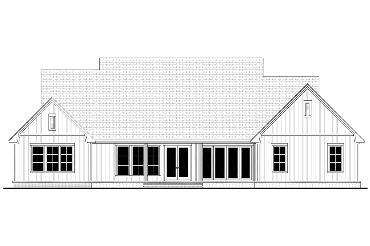 Contemporary, Country, Craftsman, Farmhouse, Southern, Traditional Plan with 3070 Sq. Ft., 4 Bedrooms, 4 Bathrooms, 3 Car Garage Rear Elevation
