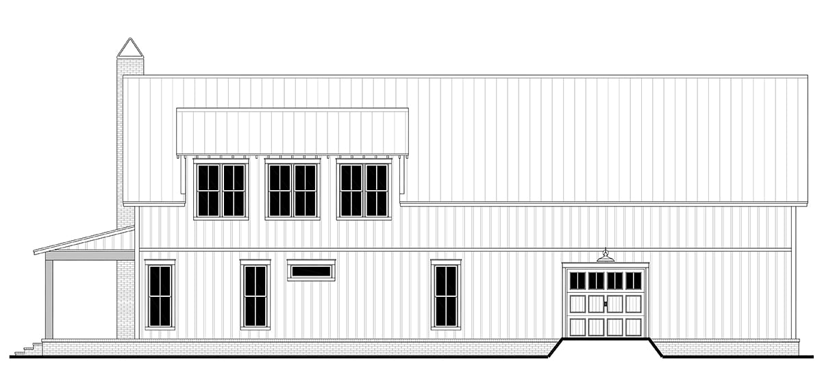 Barndominium, Farmhouse, Southern, Traditional Plan with 2782 Sq. Ft., 4 Bedrooms, 3 Bathrooms, 4 Car Garage Rear Elevation