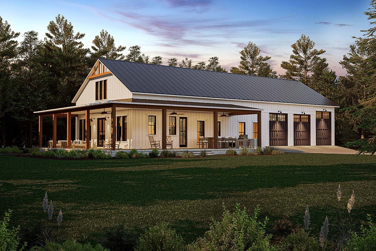 Barndominium, Country, Farmhouse, Traditional Plan with 2500 Sq. Ft., 4 Bedrooms, 3 Bathrooms, 3 Car Garage Picture 2