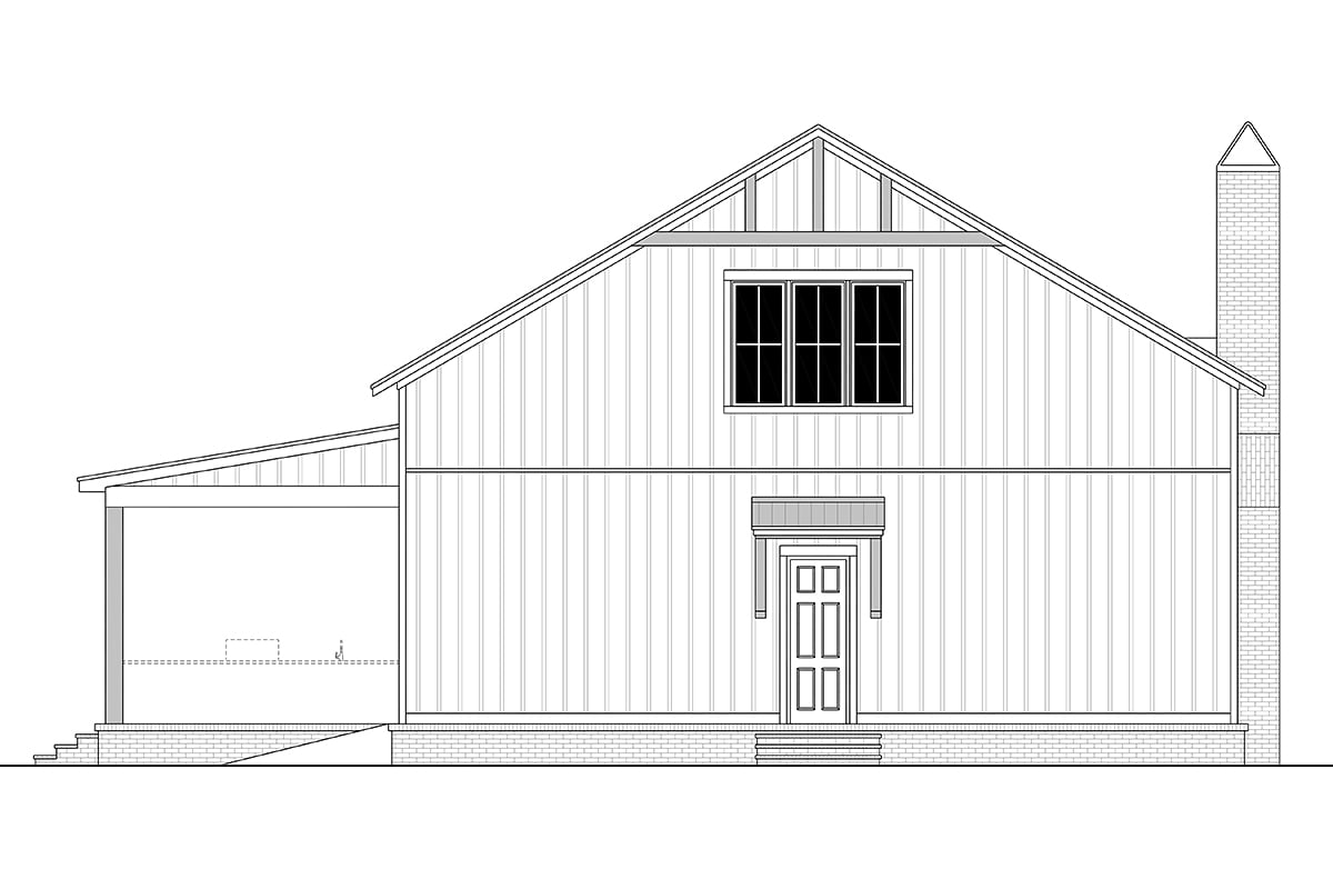 Barndominium, Country, Farmhouse, Traditional Plan with 2500 Sq. Ft., 4 Bedrooms, 3 Bathrooms, 3 Car Garage Rear Elevation