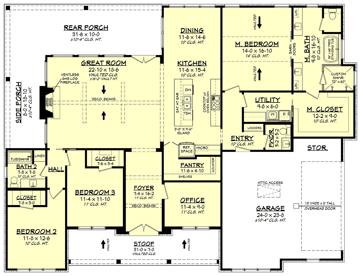 Country Farmhouse Traditional Level One of Plan 82921