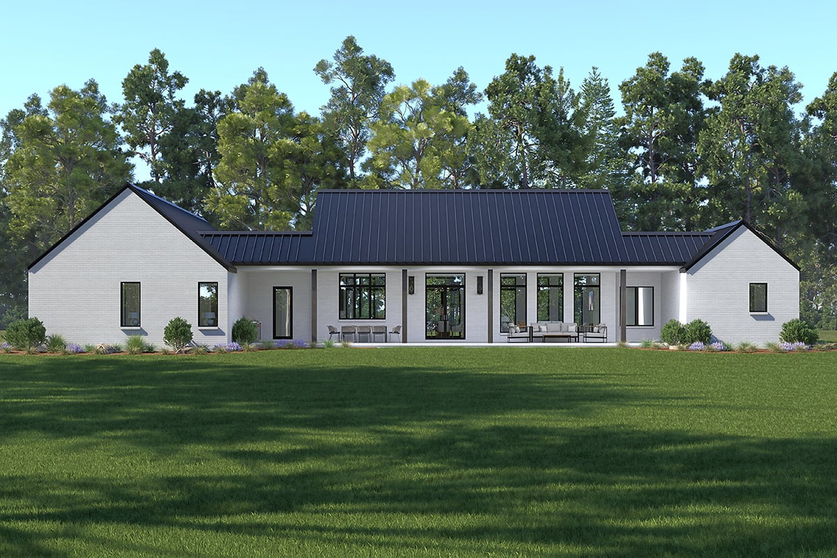 Farmhouse, Modern, Ranch Plan with 2650 Sq. Ft., 3 Bedrooms, 4 Bathrooms, 2 Car Garage Rear Elevation