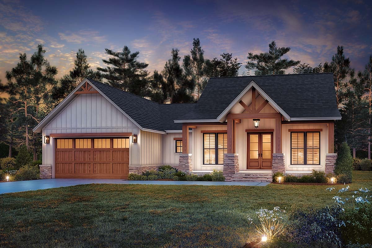 Country, Farmhouse, Traditional Plan with 1795 Sq. Ft., 3 Bedrooms, 2 Bathrooms, 2 Car Garage Elevation