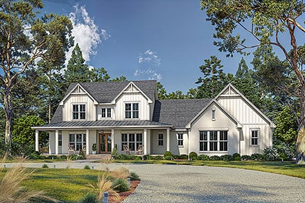 Contemporary Country Craftsman Farmhouse New American Style Southern Elevation of Plan 82972
