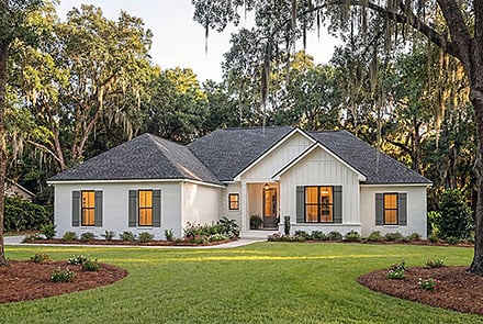 Country Farmhouse Ranch Southern Elevation of Plan 82998