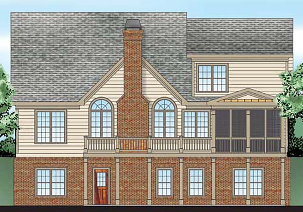 Cottage, Country, Craftsman, Ranch, Traditional, Tudor Plan with 2182 Sq. Ft., 4 Bedrooms, 3 Bathrooms, 2 Car Garage Rear Elevation