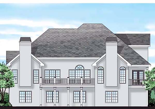European, Traditional Plan with 2491 Sq. Ft., 3 Bedrooms, 3 Bathrooms, 2 Car Garage Rear Elevation