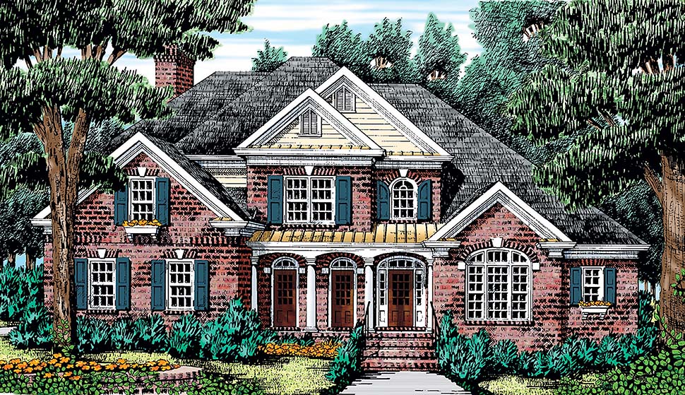 European, Traditional Plan with 3718 Sq. Ft., 4 Bedrooms, 4 Bathrooms, 3 Car Garage Elevation