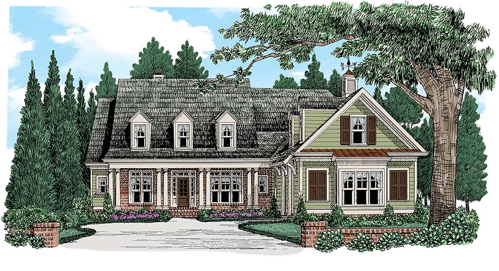 Cape Cod, Country, Southern Plan with 2834 Sq. Ft., 4 Bathrooms, 2 Car Garage Elevation