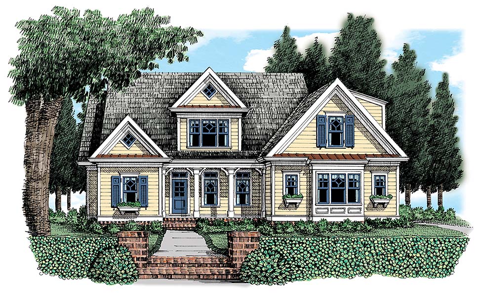 Country, Farmhouse, Traditional Plan with 2006 Sq. Ft., 3 Bedrooms, 3 Bathrooms, 2 Car Garage Elevation