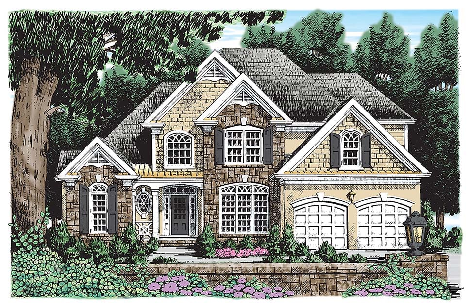Traditional Plan with 2155 Sq. Ft., 3 Bedrooms, 3 Bathrooms, 2 Car Garage Elevation
