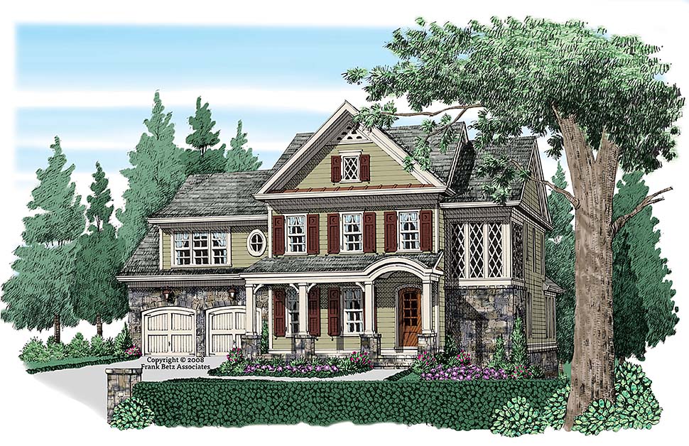 Craftsman, French Country, Traditional Plan with 3193 Sq. Ft., 4 Bedrooms, 4 Bathrooms, 2 Car Garage Elevation