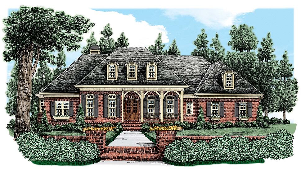 European, French Country Plan with 3590 Sq. Ft., 5 Bathrooms, 3 Car Garage Elevation