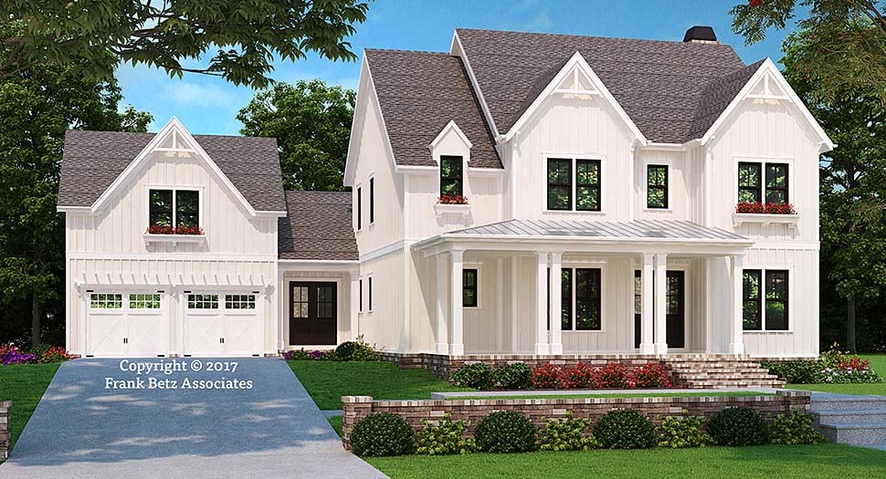 Country, Farmhouse Plan with 3210 Sq. Ft., 5 Bedrooms, 4 Bathrooms, 2 Car Garage Elevation