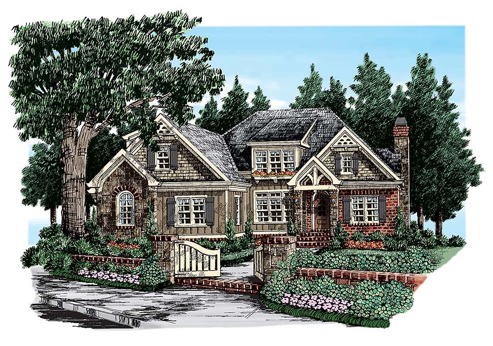 Cottage, Country, Craftsman, Southern Plan with 3125 Sq. Ft., 4 Bedrooms, 4 Bathrooms, 2 Car Garage Elevation