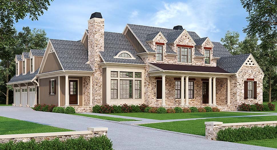 Country, Southern Plan with 3306 Sq. Ft., 4 Bedrooms, 4 Bathrooms, 3 Car Garage Elevation