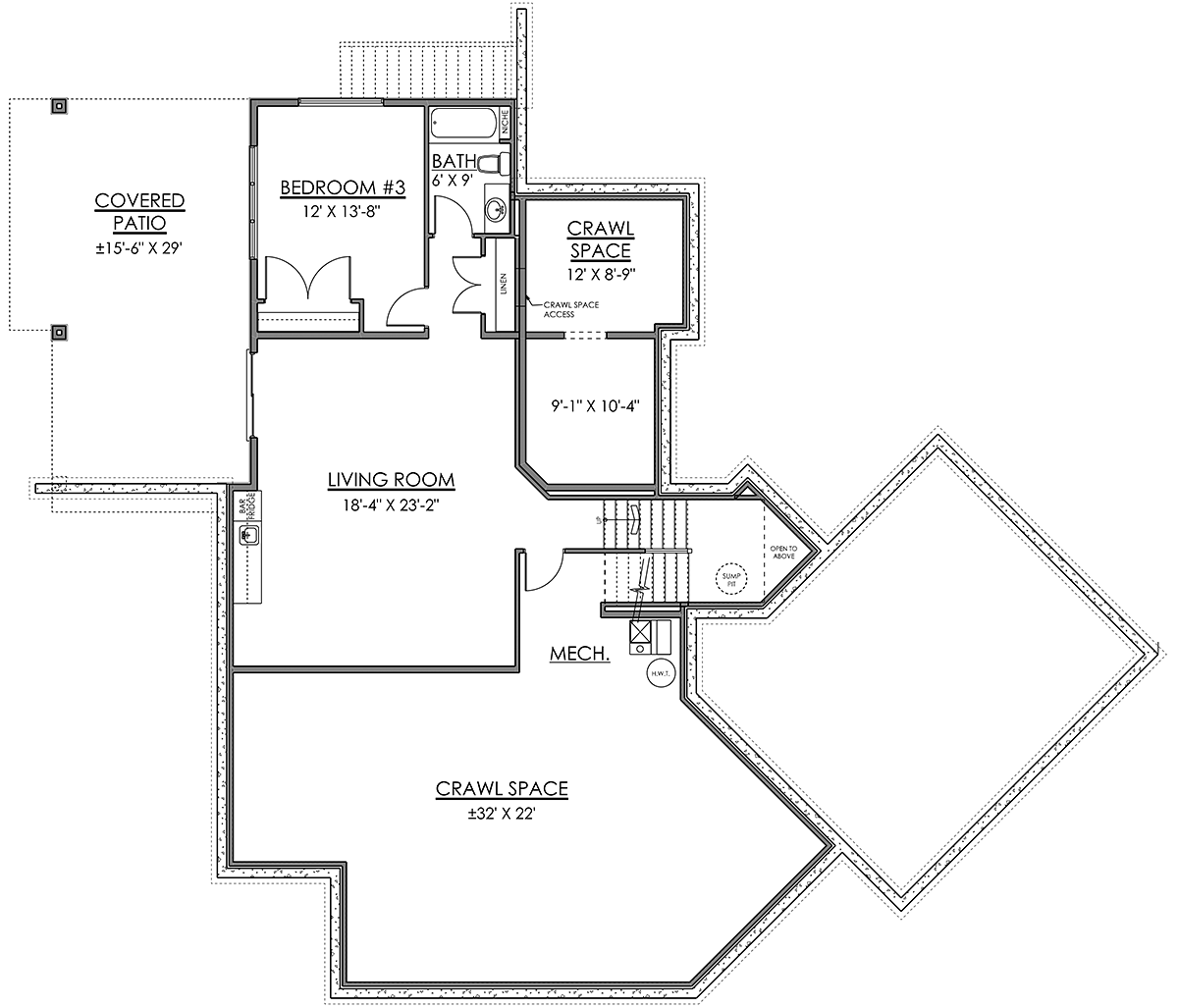 Contemporary Farmhouse Lower Level of Plan 83345