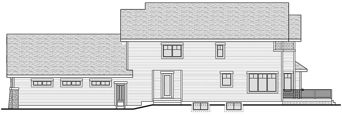Craftsman, New American Style, Traditional Plan with 3655 Sq. Ft., 4 Bedrooms, 4 Bathrooms, 3 Car Garage Rear Elevation