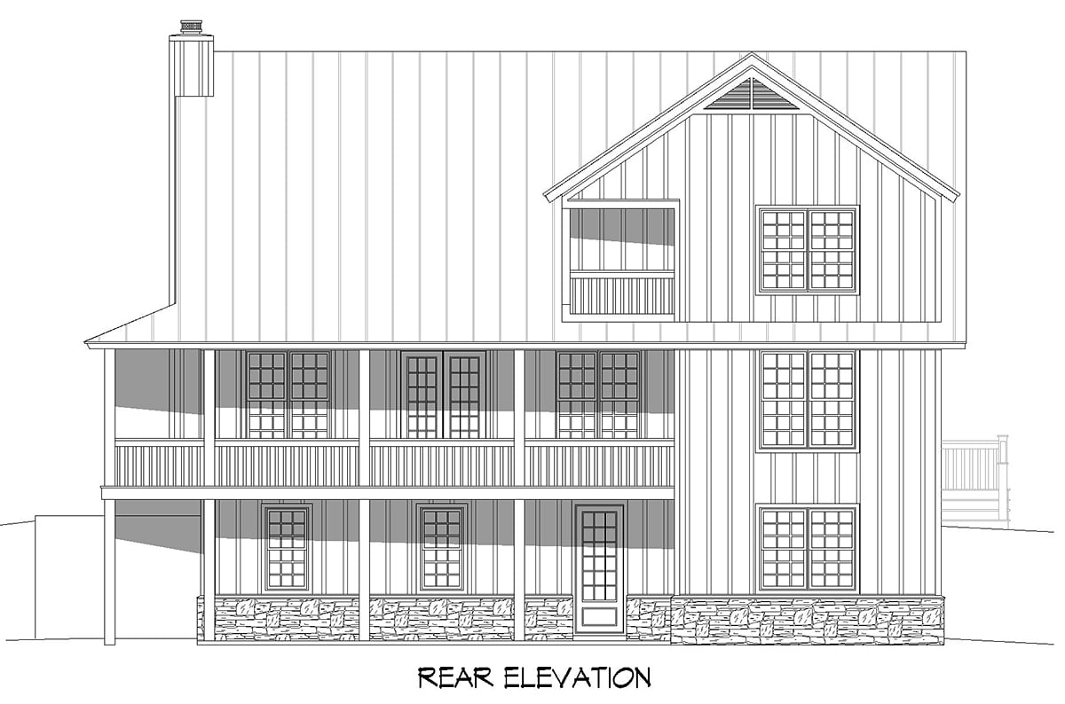 Contemporary Country Farmhouse New American Style Traditional Rear Elevation of Plan 83407