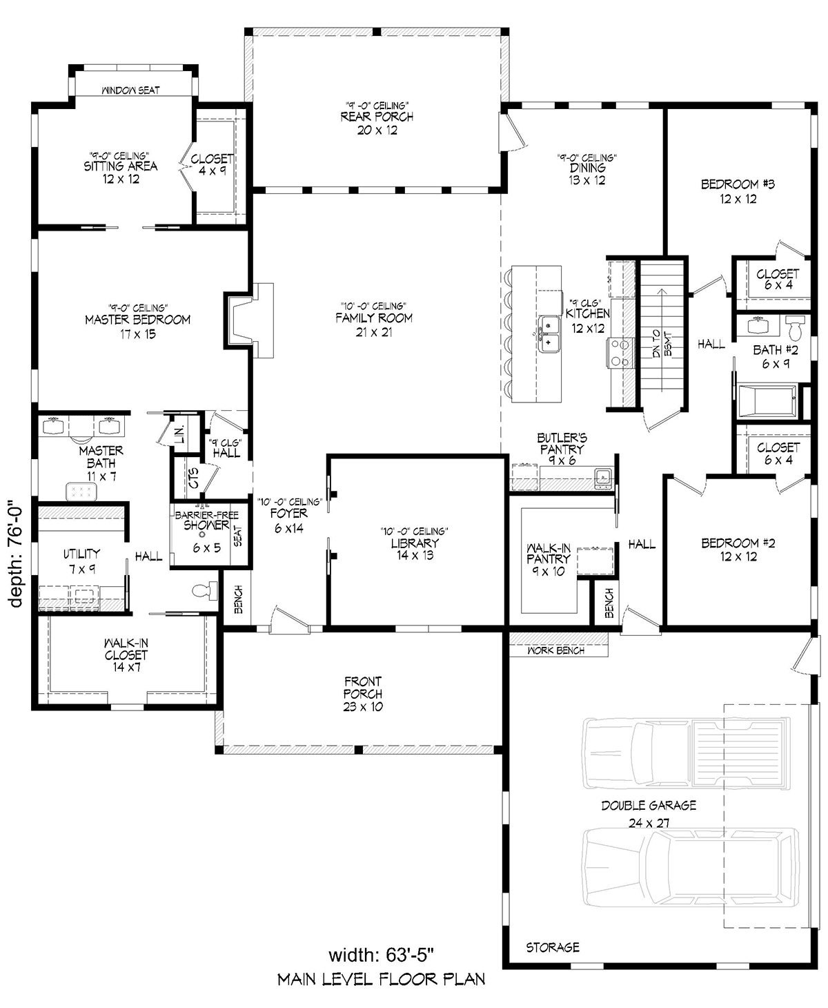 Country Farmhouse Ranch Traditional Level One of Plan 83415