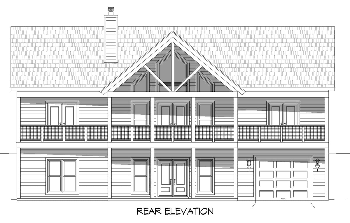 Contemporary Cottage Country Rear Elevation of Plan 83422