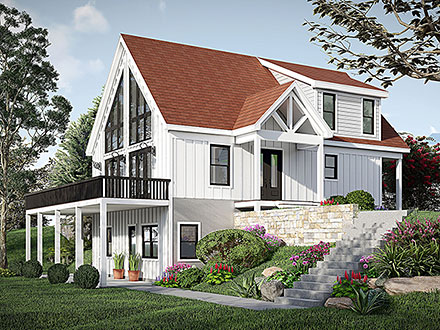 Cabin Country French Country Prairie Style Ranch Traditional Elevation of Plan 83425