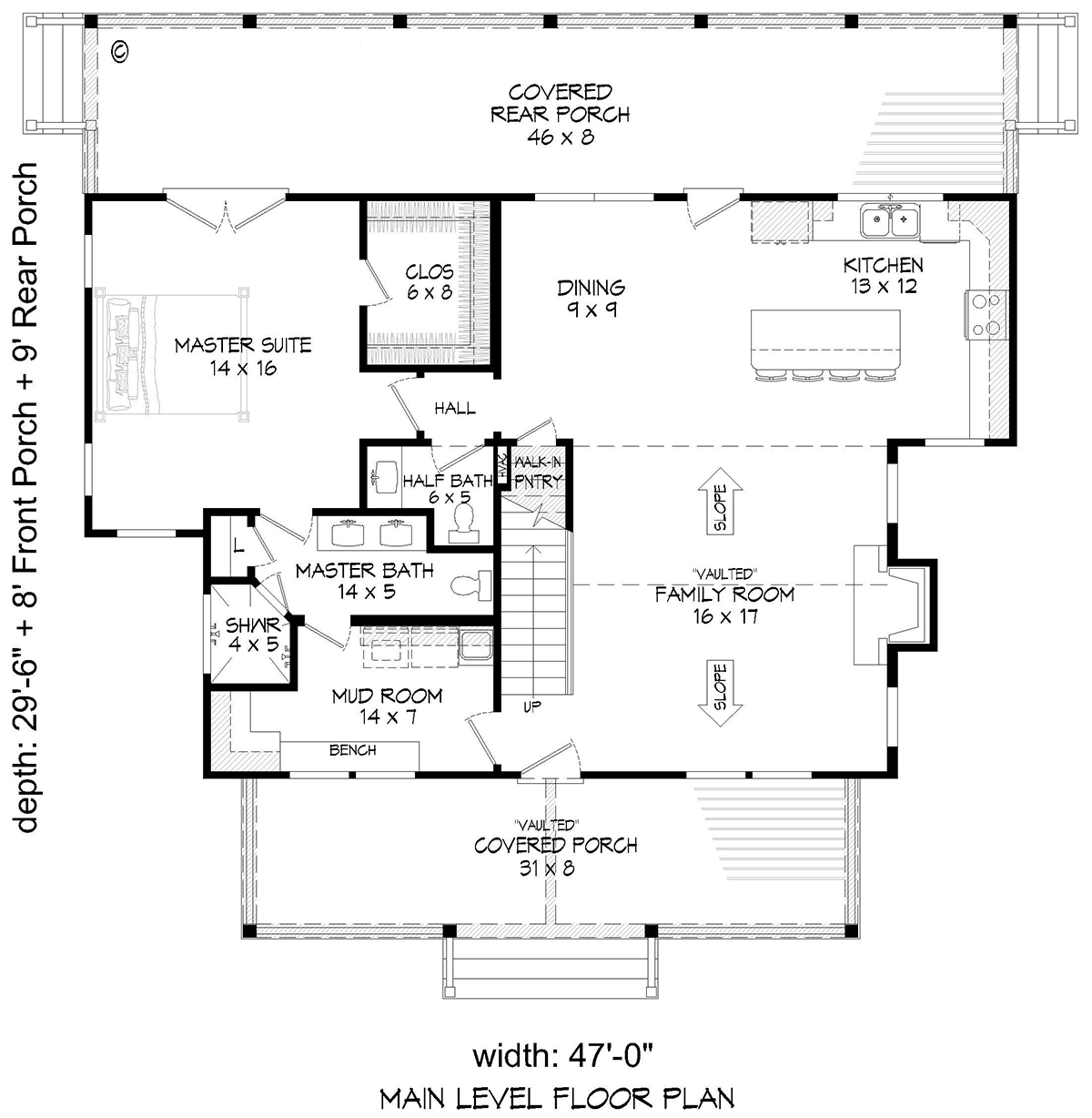 Cabin Country Farmhouse Level One of Plan 83430