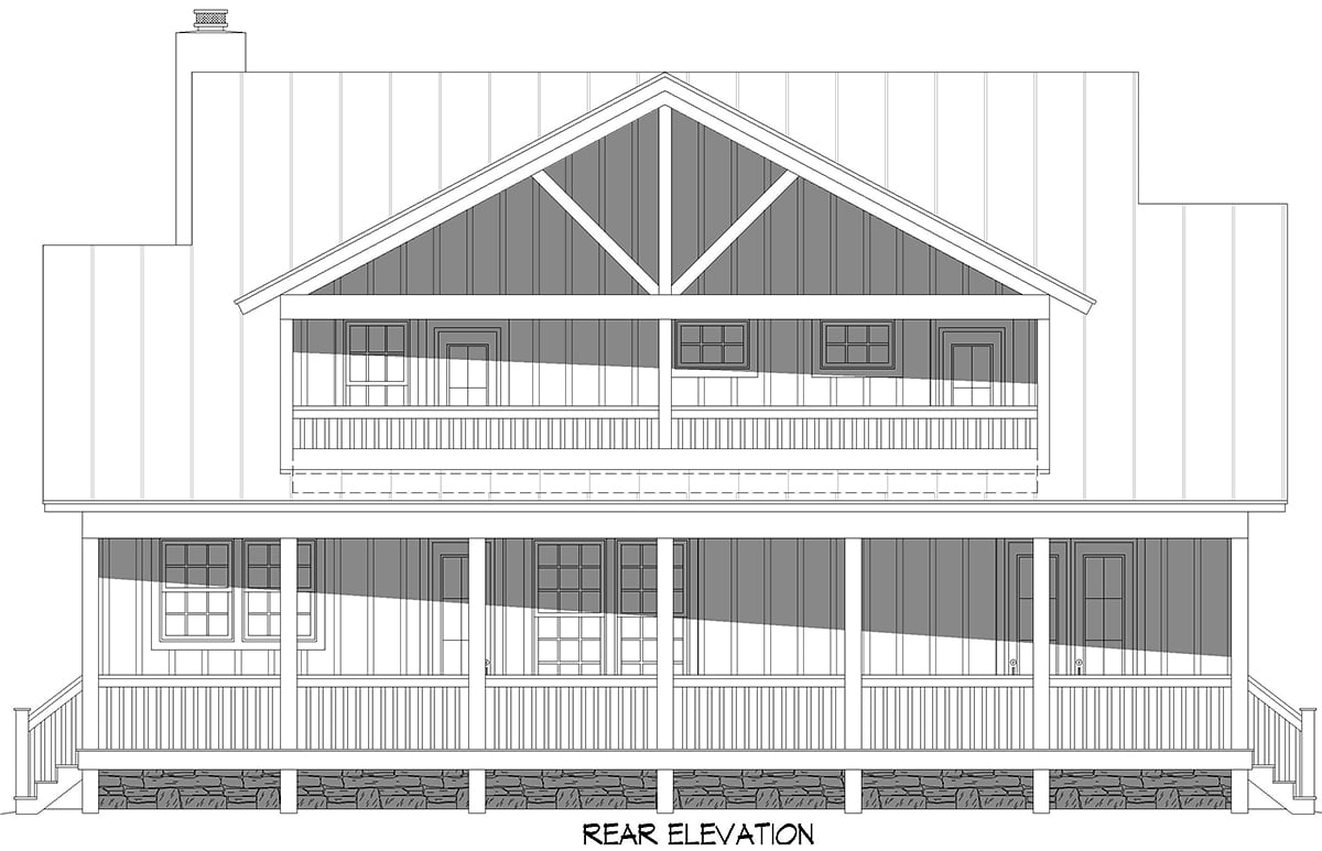 Cabin Country Farmhouse Rear Elevation of Plan 83430