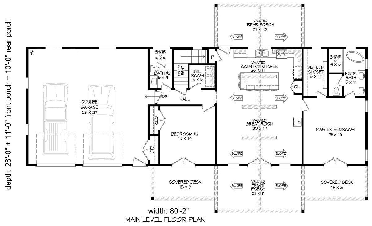 Bungalow Cabin Country Craftsman Prairie Style Ranch Traditional Level One of Plan 83477