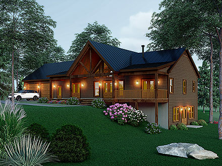 Bungalow Cabin Country Craftsman Prairie Style Ranch Traditional Elevation of Plan 83477