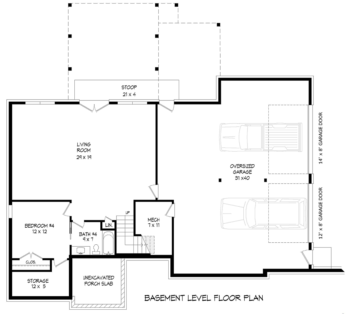 Contemporary Country Ranch Traditional Lower Level of Plan 83480