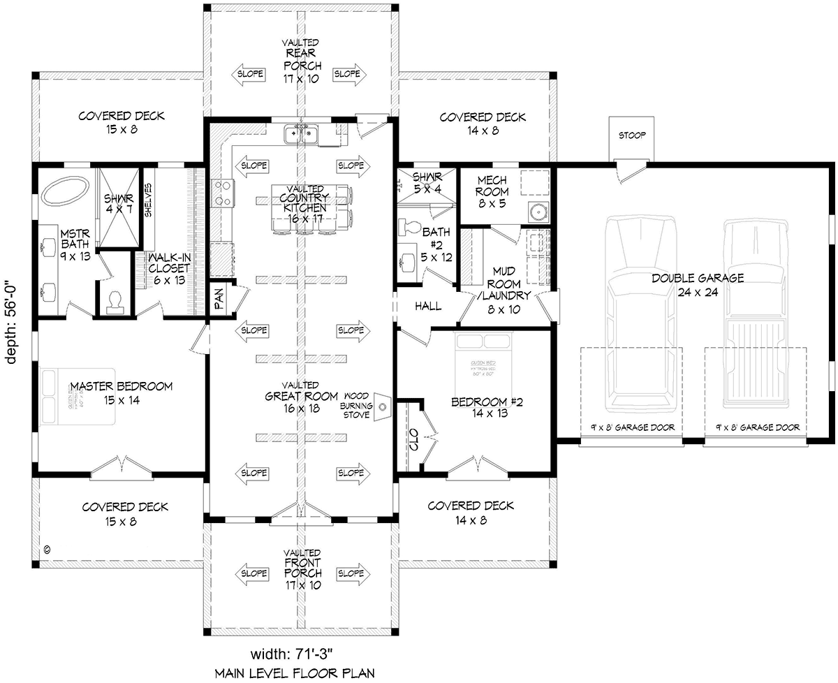 Bungalow Cabin Country Craftsman Ranch Traditional Level One of Plan 83483