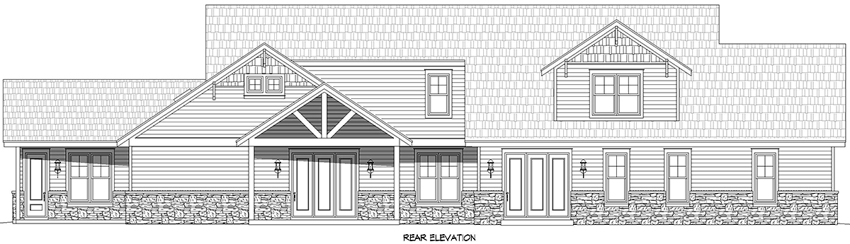 New American Style Prairie Style Traditional Rear Elevation of Plan 83494