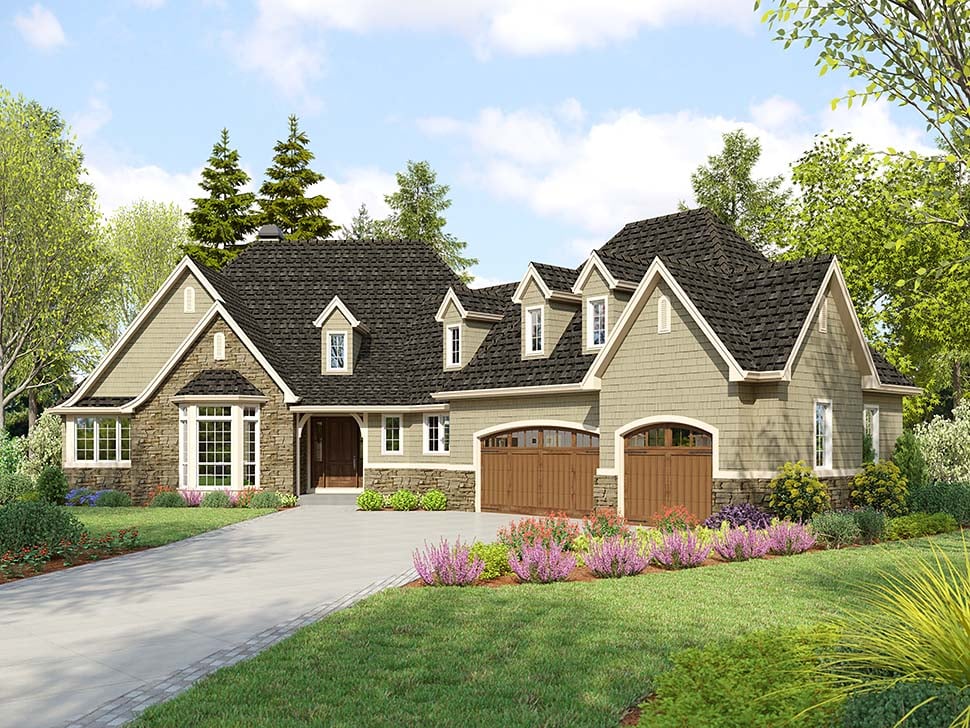 Craftsman, European, Traditional Plan with 3079 Sq. Ft., 4 Bedrooms, 2 Bathrooms, 3 Car Garage Picture 4