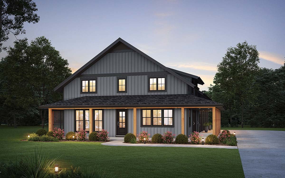 Barndominium, Country, Farmhouse Plan with 2588 Sq. Ft., 3 Bedrooms, 4 Bathrooms, 6 Car Garage Elevation