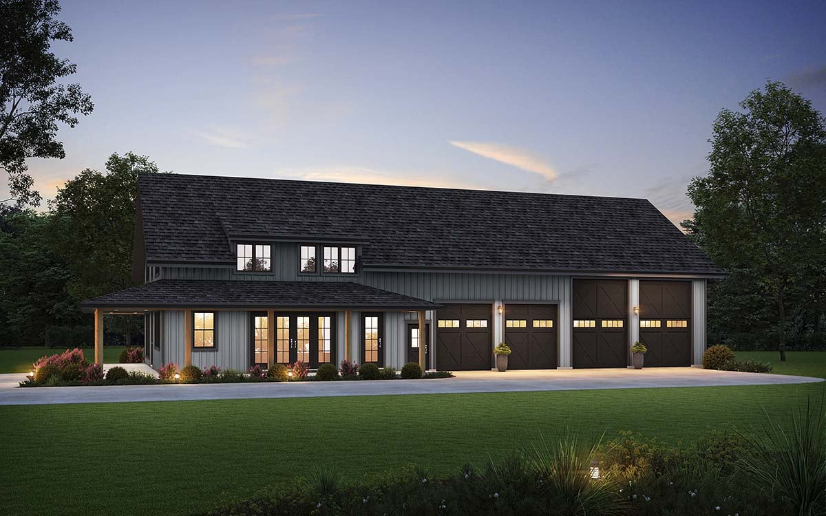 Barndominium, Country, Farmhouse Plan with 2588 Sq. Ft., 3 Bedrooms, 4 Bathrooms, 6 Car Garage Picture 2