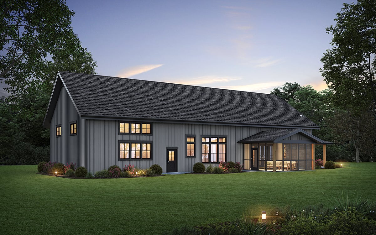 Barndominium, Country, Farmhouse Plan with 2588 Sq. Ft., 3 Bedrooms, 4 Bathrooms, 6 Car Garage Rear Elevation