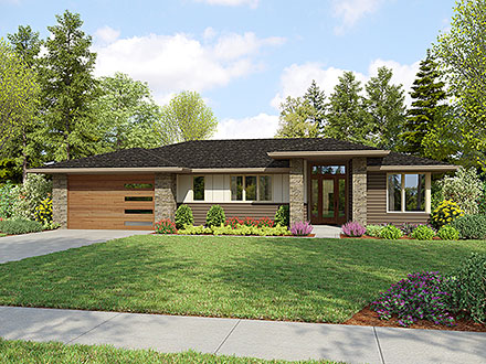 Contemporary Modern Prairie Style Ranch Elevation of Plan 83513